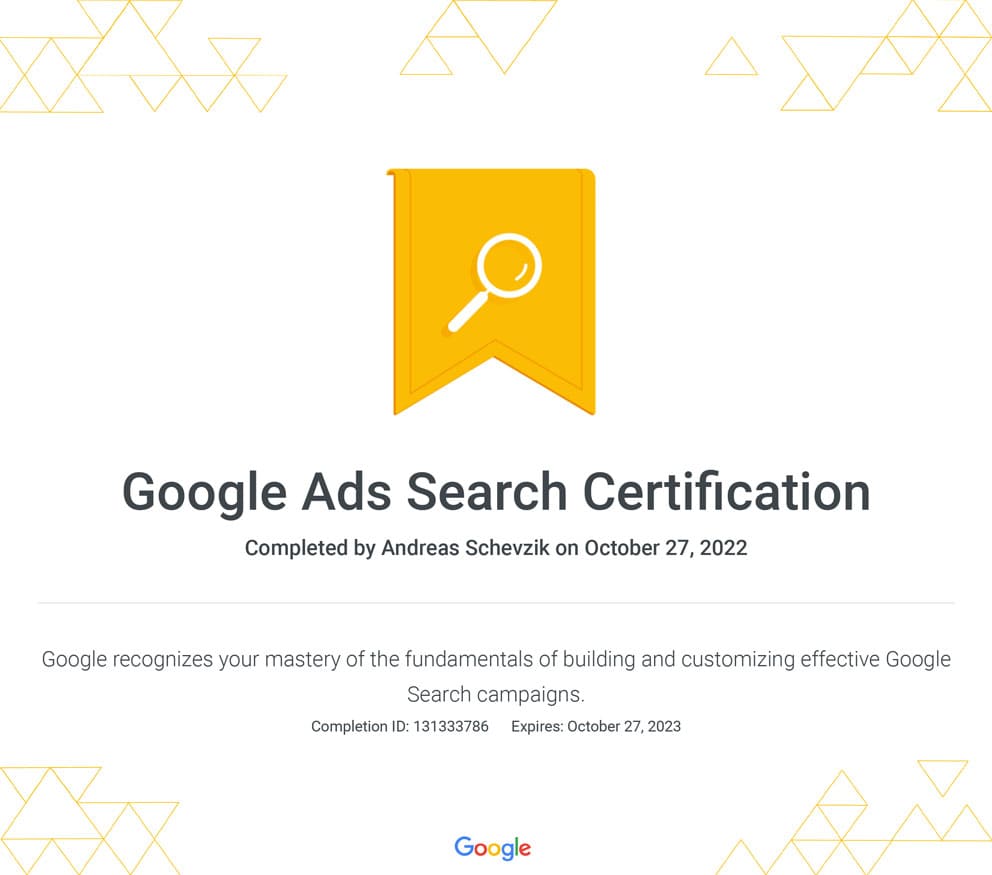 Google Ads Search Zertifikat