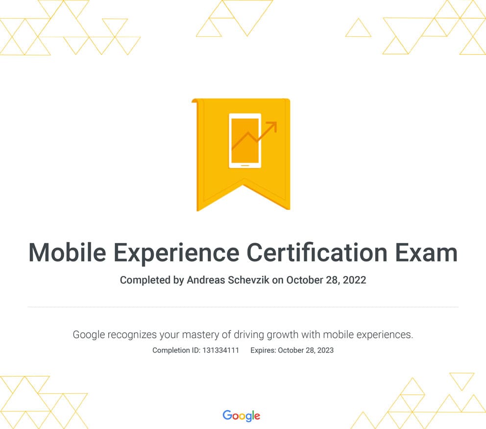 Google Ads Mobile Experience Zertifikat